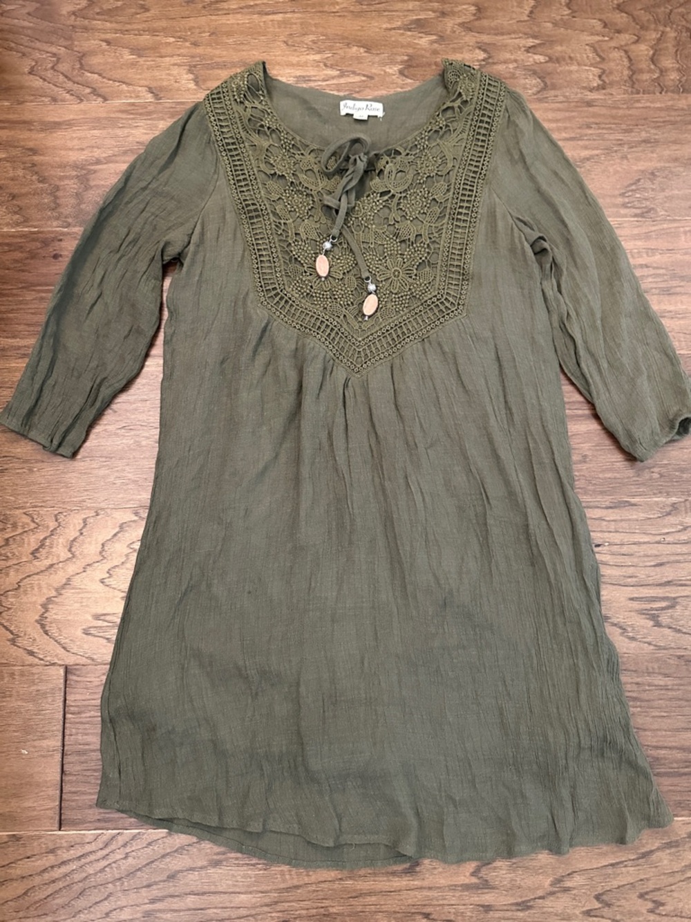 Indigo Rose Olive Green Crochet Yoke Tunic Dress